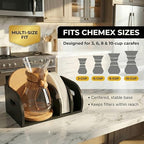 3-in-1 Chemex Caddy with 2 Cork Mats, Coffee Filters/Accessories Organizer, Pour-Over Station, Black Bamboo - Image 2