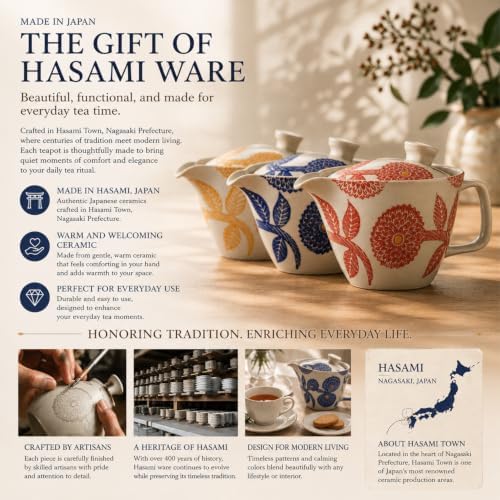Hasami Ware Dahlia Teapot with Stainless Infuser, 13 fl oz (Yellow) - Image 7