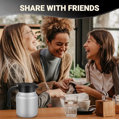 Insulated Coffee Carafe, 34 oz, Keeps Hot for 12H, Silver - Image 6