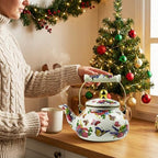 Enamel Tea Kettle 2.6 Quart, Vintage Butterfly Floral Stovetop Teapot - Image 7