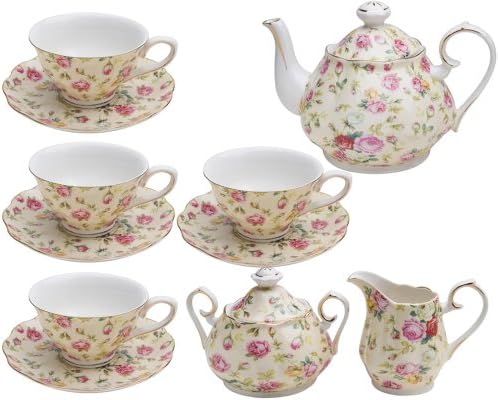 Gracie China by Coastline Imports Cream Cottage Rose Chintz 11-Piece Tea Set by GracieBoneChina