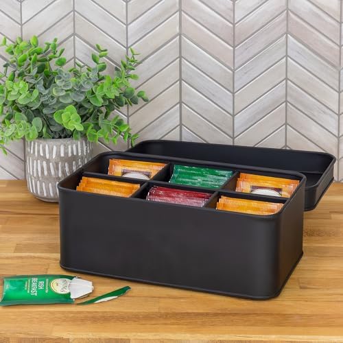 AuldHome Design Enamelware Tea Bag Box (Black), Classic Sleek Style Tea Storage Tin - Image 4