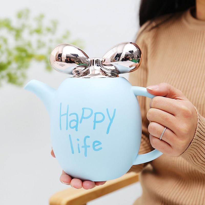 Water Pitcher Cute Girl Heart Ceramic Creative Water Set Tea Set Living Room Water Cup Coffee Cup Heat-Resistant Tea Cup Household Cup Set Water Jug(Blue) - Image 4