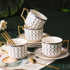 CwlwGO-European Bone China Tea Cup Sets, Blue and White Porcelain Tea Cups and Saucers Service for 4,Tea Sets For Women Party or Gifts Giving. by HappleCwlwgoHome