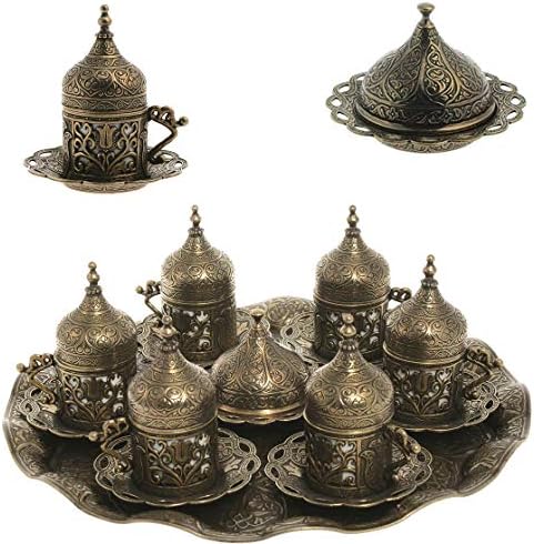 Alisveristime Lale Turkish Coffee Set with 6 Cups and Tray (Autentic Green) by Alisveristime