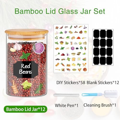 BGraceyy Glass Jars with Bamboo Lids 20 oz, 12 Pcs - Image 3