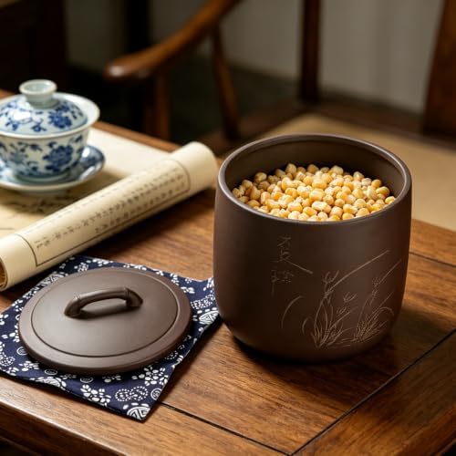 Yixing Clay Anti-Caking Storage Jar 8L, 15Lb Rice Canister with Lid - Image 3