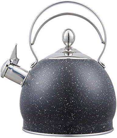 Creative Home 2.5 Quart Stainless Steel Whistling Tea Kettle Teapot with Aluminum Capsulated Bottom for Fast Boiling Heat Water for Induction Stove Top, Opaque Black with Speckle by LUXGRACE