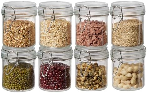 8 Pack 9.5oz Food Storage Jars with Airtight Lids, Preserving Seal Wire Clip Fastening Glass Containers, Canisters for Kitchen Organization, Flour, Cereal, Pasta, Sugar, Beans, Pickling Jars(9.5 Oz*8) by Ulodimi