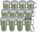 30 oz Stainless Steel Tumblers Bulk with Handle and Lid, 12 Pack by CoolYoleb