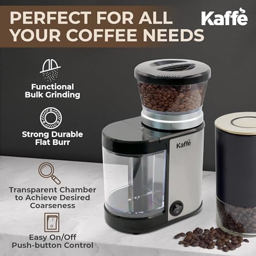 Kaffe Electric Burr Coffee Grinder (5.5oz) w/Adjustable Precise Coarseness Settings - Flat Burr - [Improved Motor] - Precision Coffee Bean Grinder for Home Use - Stainless Steel - Image 3