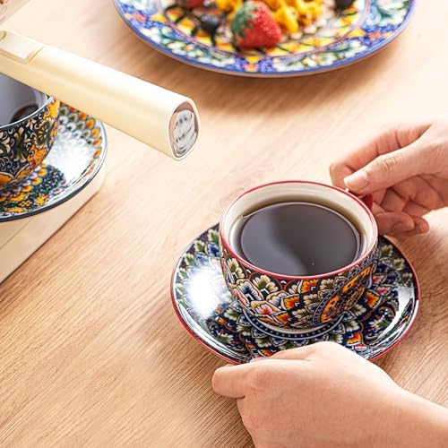 Henten Home 8.5 oz Ceramic Cappuccino Cups, Latte Cup with Saucers Set of 6 - Image 7