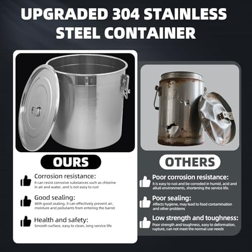 33L/8.7 Gal 304 Stainless Steel Containers with Lids 1116 Oz Airtight Containers with Lids and Lock Hole 304 Stainless Steel Container with Lid for Storage 304 Airtight Stainless Bucket - Image 3
