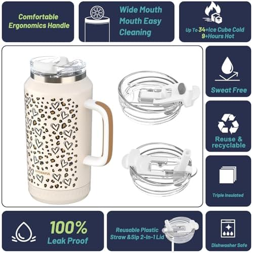 Hydraful 64 oz Tumbler with Handle and Straw - 100% Leak-Proof - Insulated Cup Reusable Stainless Steel Large Water Bottle Travel Mug for Gym, Hiking, and Camping - Gifts for Women Men Him Her - Image 2