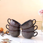 Coffeezone Set of 6 Cups Vintage Design 12 oz Professional Barista Ceramic Latte Art Cappuccino Cups Set (Embossed Grey * 6) - Image 5