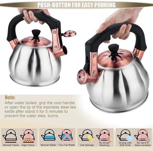 Stainless Steel Tea Kettle for Stove Top Teakettles Stovetop Whistling with Heat Proof Ergonomic Handle 2.5 Quart - Image 3