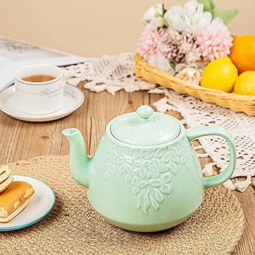 Toptier Cast Iron Teapot & Porcelain Teapot Set, 32 oz & 37 oz, Stovetop Safe, Green - Image 4