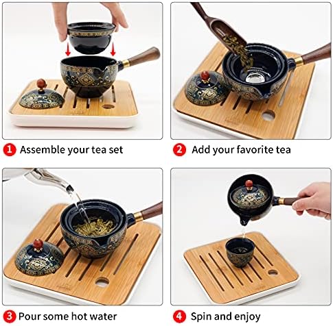 LURRIER Porcelain Chinese Gongfu Tea Set,Portable Teapot Set with 360 Rotation Tea maker and Infuser,Portable All in One Gift Bag for Travel,Home,Gifting,Outdoor and Office(Blue) - Image 3