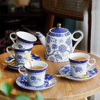 Bone China Tea Set for Adults, 13-Piece Blue and White Porcelain Tea Set for 4, Vintage Floral Tea Set With Teapot and Teaspoons, Tea Party Sets for Women Gift (Blue B) - Image 4