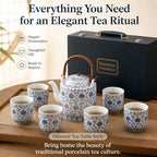 Blue and White Porcelain Tea Set, 9-Piece Ceramic Tea Set with Teapot, Infuser, 6 Tea Cups and Tea Tray, Chinese Gongfu Tea Set for Home, Office and Tea Parties - Image 6