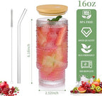 16oz Glass Cups with Lids and Straws, 4 Pack Vintage Drinking Glasses Tumblers Polka Dot Iced Coffee Cups for Kitchen, Home, Office, Gifts - Image 2