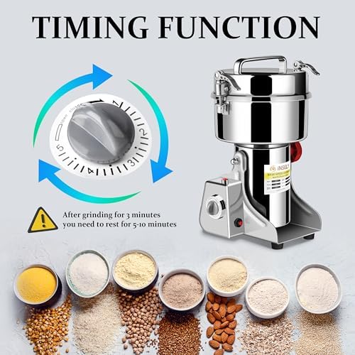 1000g Grain Mill Grinder High Speed Food Grain Mill Stainless Steel Seeds Flour Wheat Nut Spices Corn & Seasonings Dry Grinder Electric Machine Grinder for Kitchen - Image 5