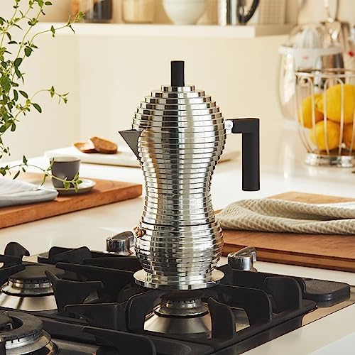 Alessi MDL02/6 B "Pulcina" Stove Top Espresso 6 Cup Coffee Maker in Aluminum Casting Handle And Knob in Pa, Black - Image 7