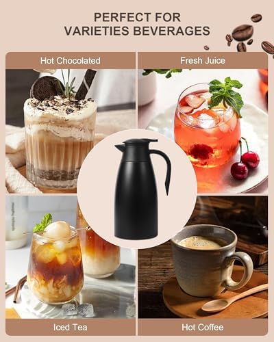 70Oz Thermal Coffee Carafe for keeping hot, Airpot Insulated Carafe Stainless Steel Thermal Pot for Coffee, (black+silver) - Image 6