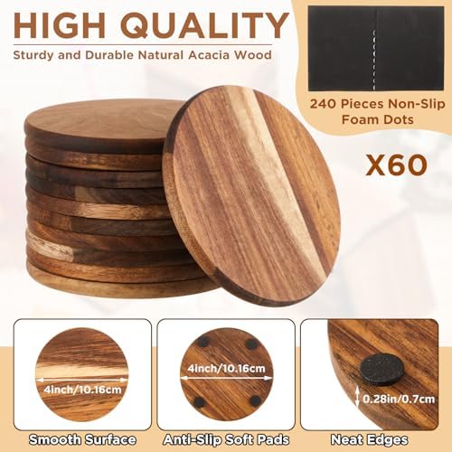 72 Pcs Unfinished Acacia Wood Coasters for Crafts, Round 4 Inch - Image 2
