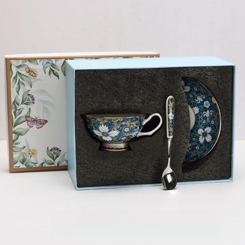 Blue and White Porcelain Coffee Cup and Saucer Set by Unknown