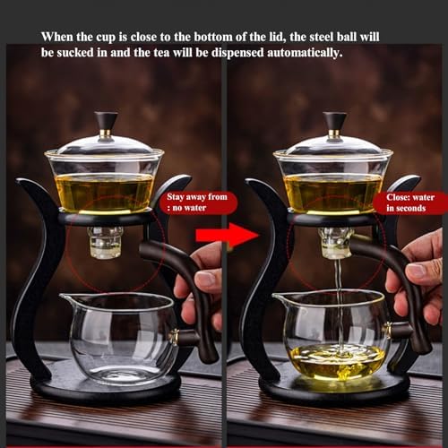 Lazy Kungfu Drip Teapot Magnetic Semi-Automatic Glass Teapot Wooden Glass Tea Set Kung Fu Tea Set - Image 2