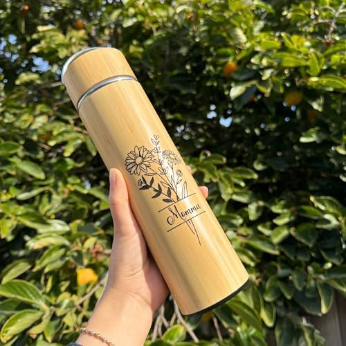 Bamboo Water Tumbler Personalize Travel Mug Custom Engraved Tea Tumbler with Infuser Wooden Bottle Birthday Gift Flower for Tea Lover, Mom, Women Tea Infuser (BB004-17oz, 17 oz) - Image 6