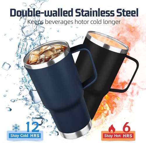 20 oz Tumbler with Handle Stainless Steel Insulated Coffee Tumbler with Lid and Straw Double Wall Vacuum Insulated Coffee Mug Leak Proof Travel Mug Tumbler for Hot and Cold Drink, Mix Color-10 - Image 3