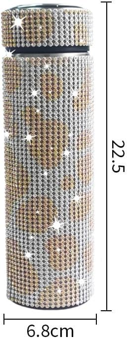 17 oz Bling Stainless Steel Water Bottle Rhinestone Vacuum Water Bottle Glitter Bottles Diamond Vacuum Flask Mug Gift Girls Women (500ml),Cow Champagne Gold - Image 2
