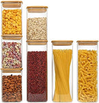 ComSaf Airtight Glass Storage Canister with Bamboo Lid (37oz/71oz) Set of 7, Clear Food Storage Container Kitchen Pantry Storage Jar for Flour Cereal Sugar Tea Coffee Beans Snacks by ComSaf