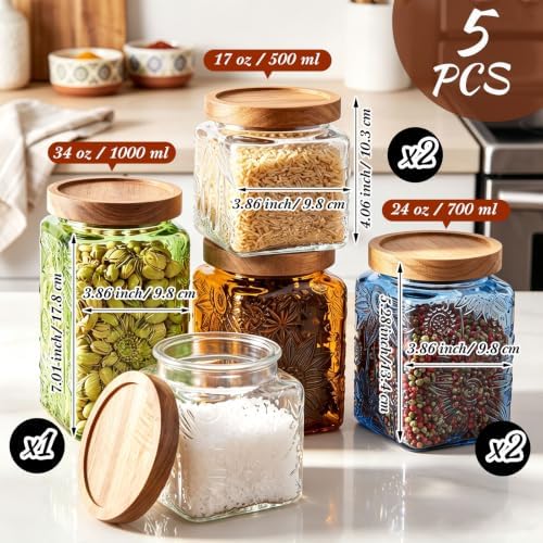 Gerrii Sunflower Square 5 Pcs Glass Container, Multicolor - Image 2