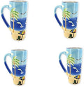 MUG Beach Palm Tree Embossed Ceramic Tall Coffee & Tea Cup 14 Oz - dolphin - Best Gift for friends family holiday Idea (Set of 4) by Unknown