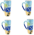 MUG Beach Palm Tree Embossed Ceramic Tall Coffee & Tea Cup 14 Oz - dolphin - Best Gift for friends family holiday Idea (Set of 4) by Unknown