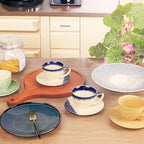 Coffee Mugs Set, 6.8 oz, Ceramic Tea Cup with saucer, Espresso Cups 8-piece, Stackable Cups, for Latte,Hot Tea,Cappuccino, Mocha, Cocoa, dishwasher & microwave safe, Blue border - Image 5