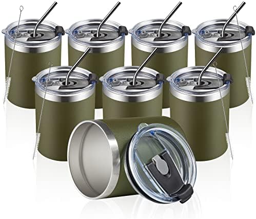 MEWAY 12oz/8Pack Coffee Mug With Lid, Insulated Stainless Steel Reusable Coffee Cup, Double Wall Durable Coffee Mug, Powder Coate，For Coffee, Beer, Home, Office(Army Green,8 Pack) by MEWAY