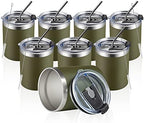 MEWAY 12oz/8Pack Coffee Mug With Lid, Insulated Stainless Steel Reusable Coffee Cup, Double Wall Durable Coffee Mug, Powder Coate，For Coffee, Beer, Home, Office(Army Green,8 Pack) by MEWAY