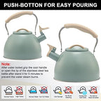 3.2 Quart Whistling Tea Kettle for Stove Top Stainless Steel Tea Pots With Wood Pattern Anti-slip Handle, Green… - Image 5