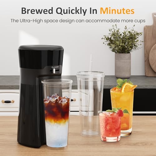 HEYNEMO Iced Coffee and Tea Maker with Reusable Coffee Filter and Portable 20oz Double Insulated Cups, Single Serve Machine for Home, Strength Control for Flavor, Black - Image 4