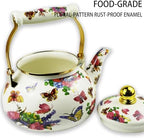 Enamel Tea Kettle 2.6 Quart, Vintage Butterfly Floral Stovetop Teapot - Image 4
