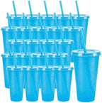 24 Pcs Blue Tumblers with Straw & Lid - 24oz Coffee Cups by Pineburg