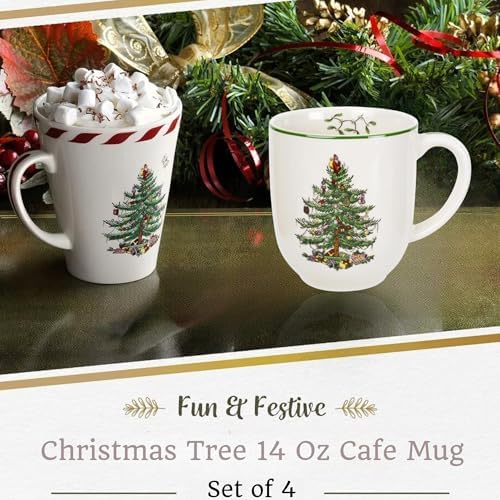 Spode – Christmas Tree – Christmas Tree 14 oz Cafe Mug - Set of 4 - Image 5