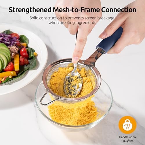 U-Taste 18/8 Stainless Steel 18/8 Stainless Steel 3.35in 30 Mesh Kitchen Food Sieve (Midnight Blue) and 18/8 Stainless Steel 7" Mini Whisk for Cooking - Image 4