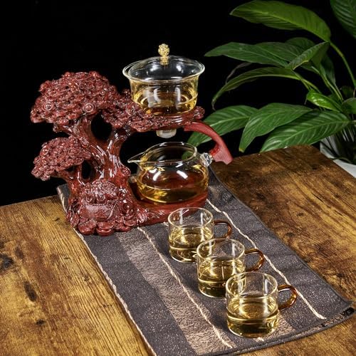 Zurucily Glass Teapot Set with Infuser Semi Automatic Tea Set Magic Teapot (Tree - red) - Image 4