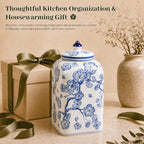 12.5" H Ceramic Kitchen Canisters for Countertop, Tea & Coffee Bean Storage Canister with Airtight Lid, Blue and White Chinoiserie Decor Ginger Jar for Home Decor, 155 fl oz - Plum Blossom - Image 6