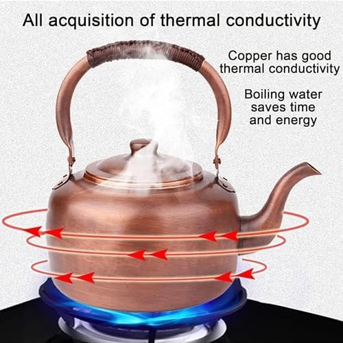 Tea Pot,Kettle Stovetop Whistling Tea Kettle Copper Whistling Tea Kettle Vintage Tea Kettle Whistling Tea Pots Teapot Stovetop with Handle Coffee Pots for Gas Stove Tea Kettle(3L) - Image 6
